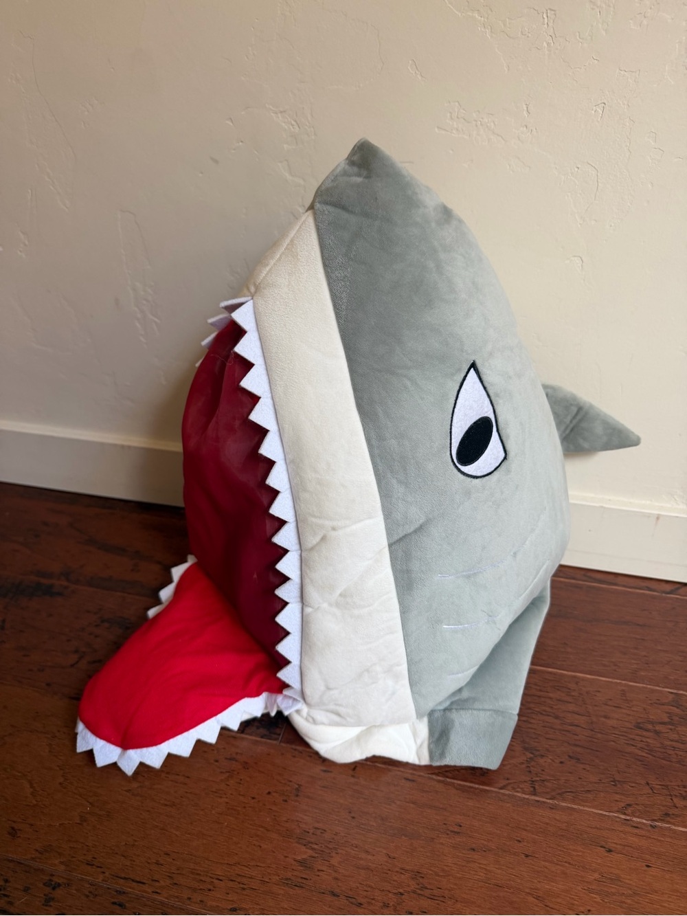 Adult Plush Shark Costume Hood in Gray and Red for Halloween